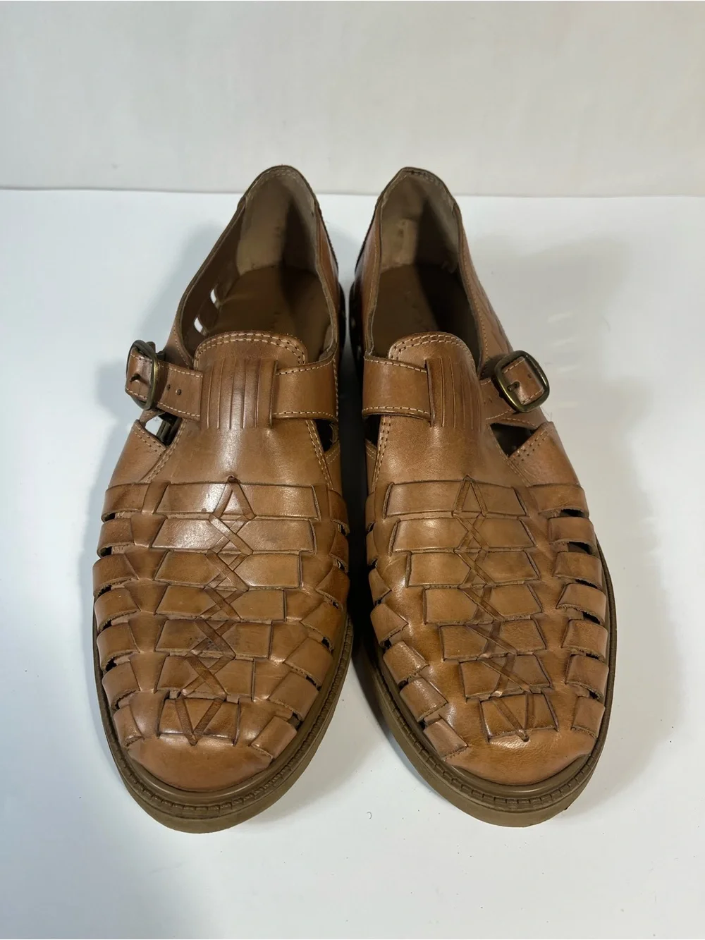 Stacy Adams Men's Tan Woven Leather Slip On Fisherman Sandals 9